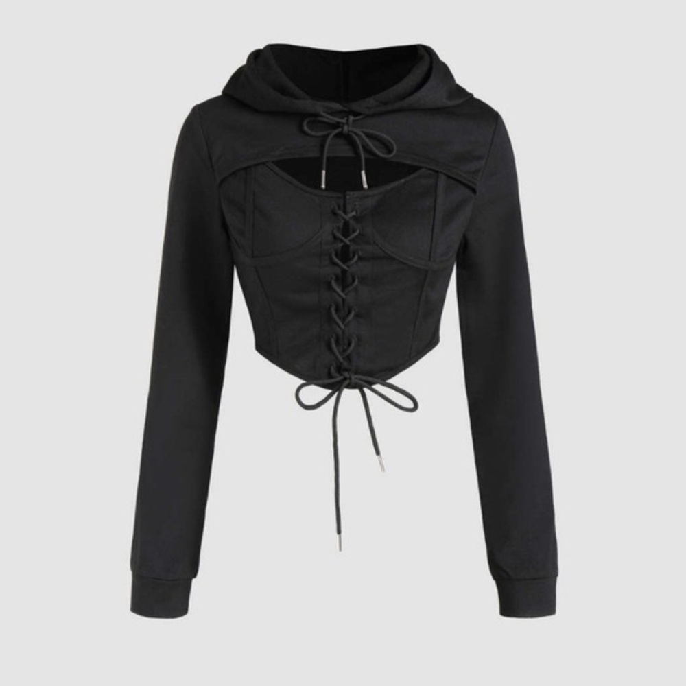Cider Black Lace-Up Crop Top
